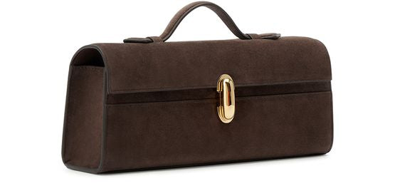 Savette Symmetry slim suede clutch bag in Coffee — view 2