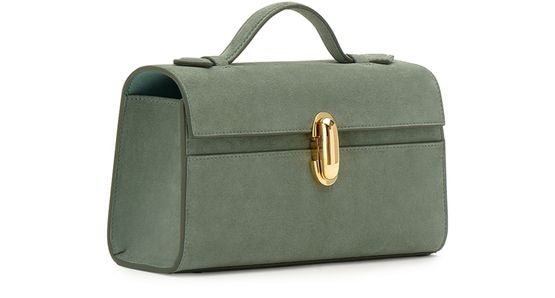 Savette Symmetry suede clutch bag in Cactus — view 2