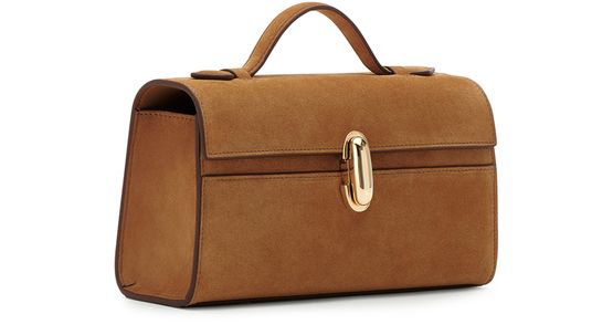 Savette Symmetry suede clutch bag in Saddle — view 2