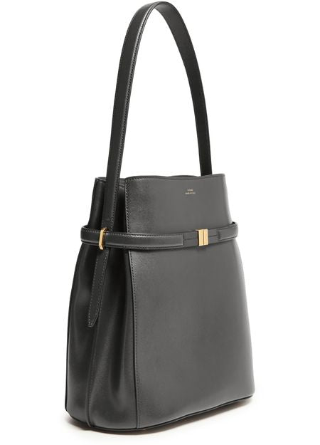 Toteme Belted leather bucket bag in Black — view 2