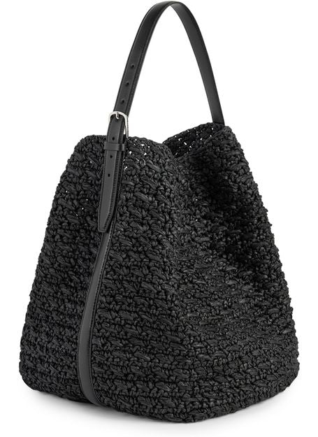 Toteme Belted raffia tote bag in Black — view 2