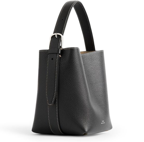 Toteme Belted small grained leather tote bag in black — view 2