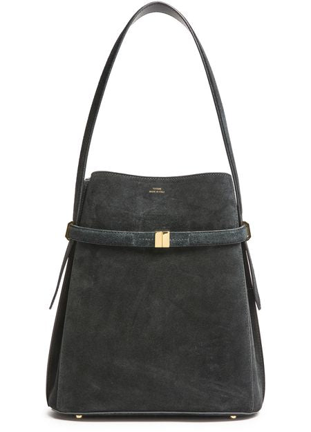Toteme Belted suede bucket bag in Black — view 1