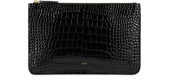 Toteme Croc-effect tri-compartment leather clutch in Black — view 1