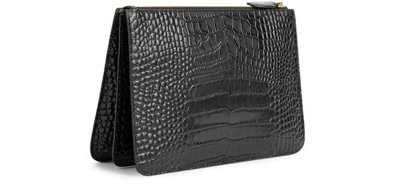 Toteme Croc-effect tri-compartment leather clutch in Black — view 2