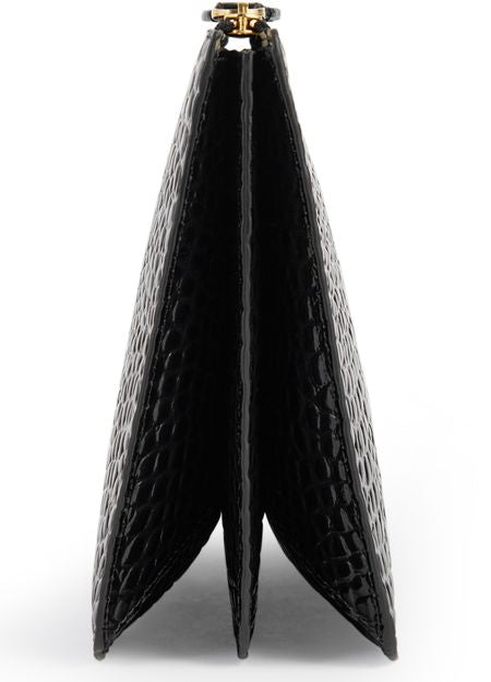 Toteme Croc-effect tri-compartment leather clutch in Black — view 3
