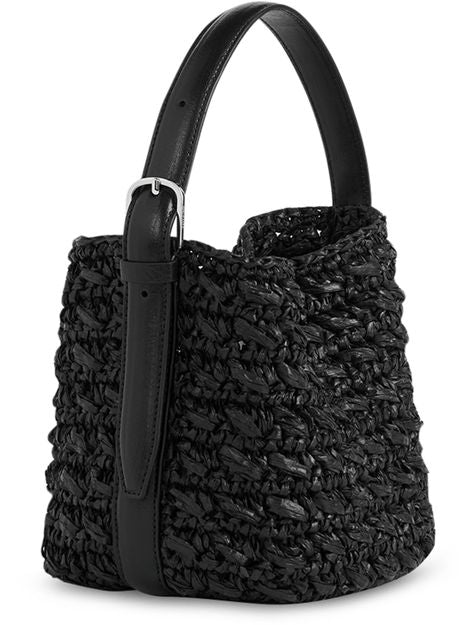 Toteme Small Belted paper raffia tote bag in Black — view 2