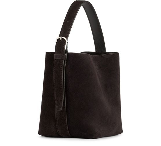 Toteme Small Belted suede tote bag in Espresso — view 2