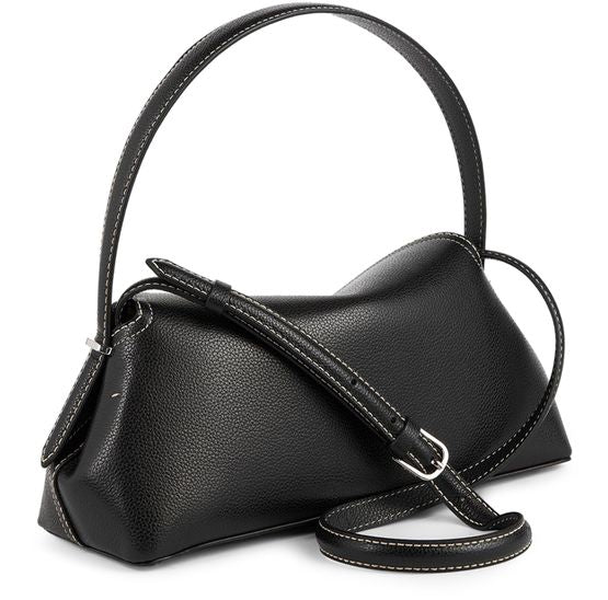Toteme T-Lock grained leather shoulder bag in black — view 2