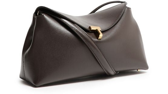 Toteme T-Lock leather clutch bag in Bark — view 2