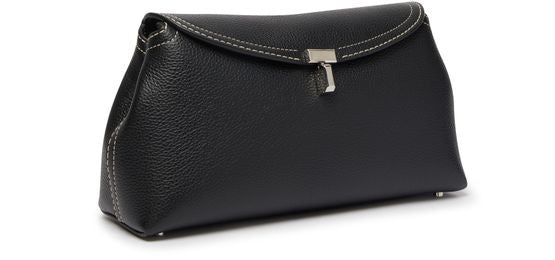 Toteme T-Lock leather clutch in Black Grain — view 2