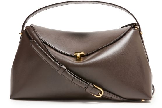 Toteme T-Lock leather handbag in Bark — view 1