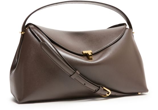 Toteme T-Lock leather handbag in Bark — view 2