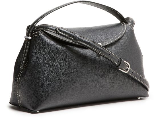Toteme T-Lock top handle shoulder bag in Black Grain — view 2