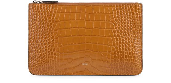 Toteme Threefold croco-embossed clutch in Tangerine — view 1