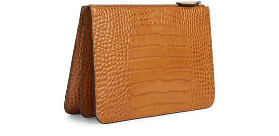 Toteme Threefold croco-embossed clutch in Tangerine — view 2