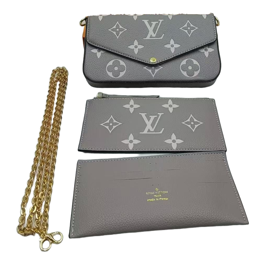 Large Monogram Chain Pouch — Grey / Ivory