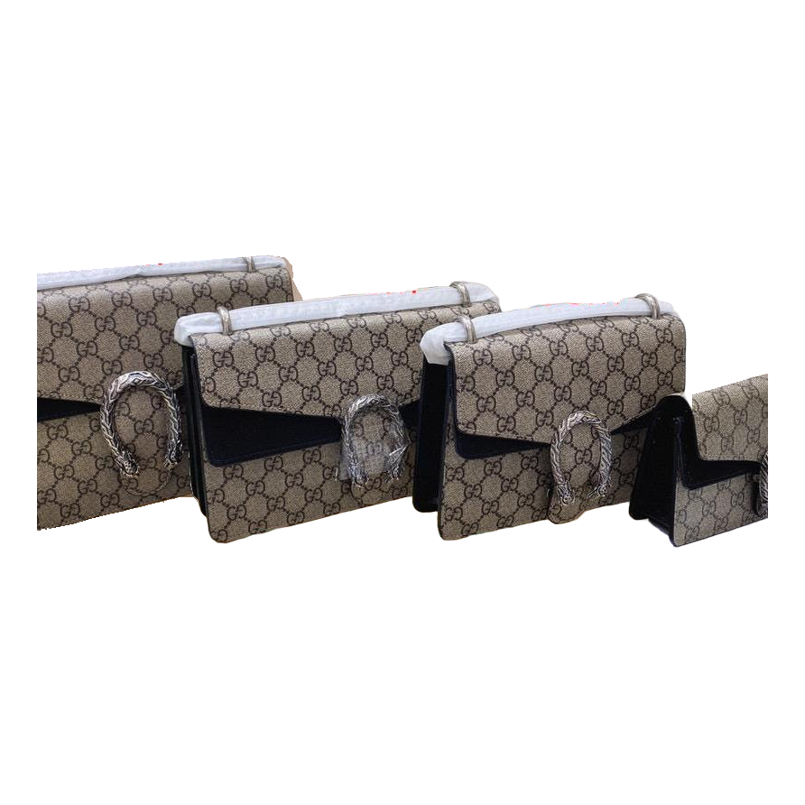 Gucci GG Monogram Chain Flap Shoulder Bag – Beige / Brown / Black