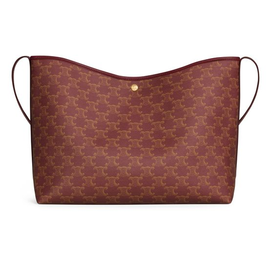 Celine Soft shopper bag in triomphe canvas and calfskin — Burgundy/Tan
