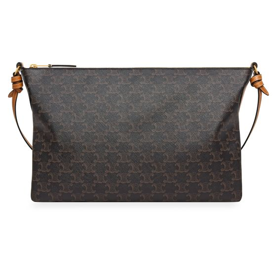 Celine Duo zipped bag in Triomphe canvas and natural calfskin — Miel