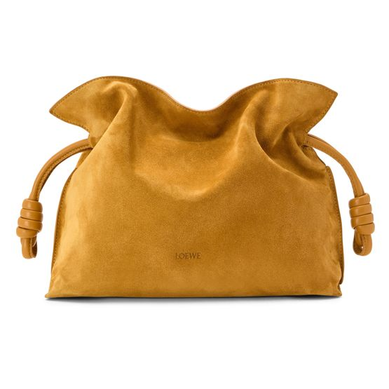 Loewe Medium suede Flamenco clutch — Ochre