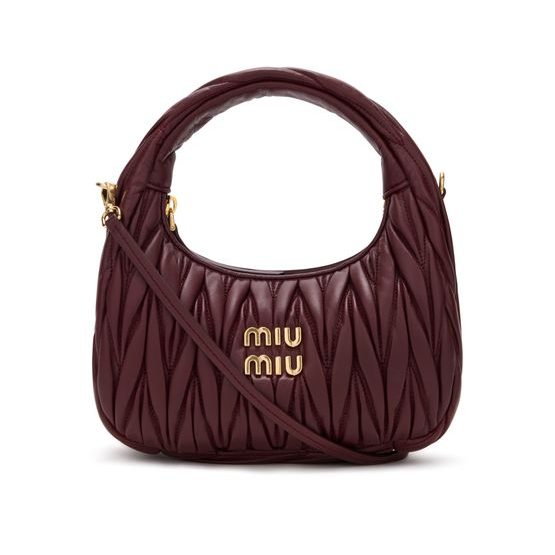 Miu Miu Wander quilted nappa leather hobo bag — Bordeaux