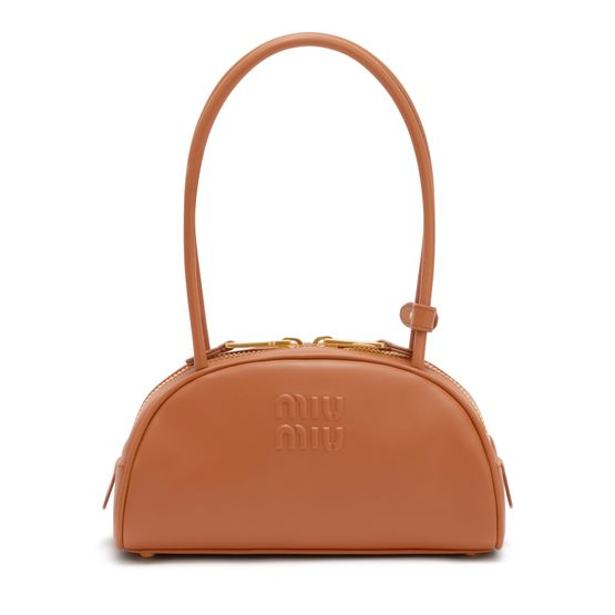 Miu Miu Small Beau half-moon leather bag — Cognac