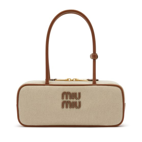Miu Miu Leather and fabric Beau bag — naturale brandy