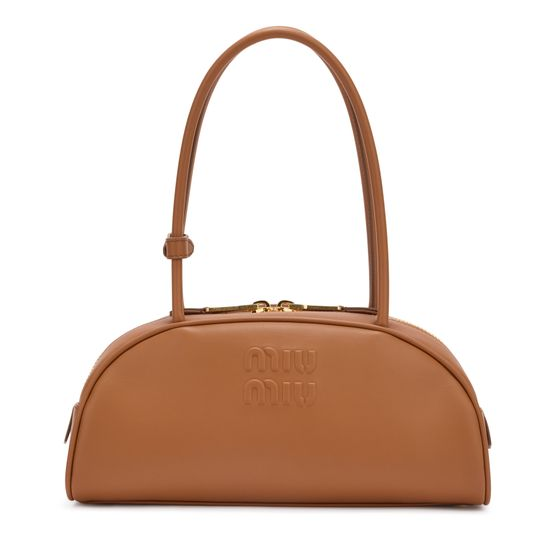 Miu Miu Medium-sized Beau half-moon leather bag — Cognac