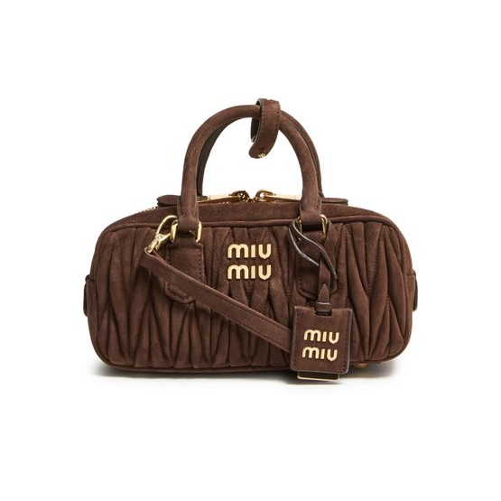 Miu Miu Small quilted suede Arcadie bag — Moro
