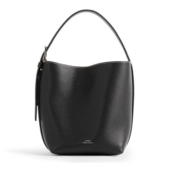 Toteme Belted small grained leather tote bag — black