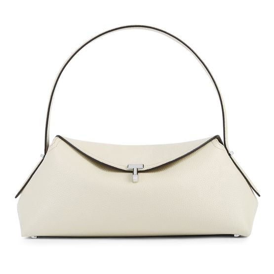 Toteme T-Lock grained leather shoulder bag — Milk