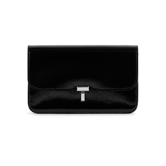 Toteme T-Lock shoulder bag in grained patent leather — Black