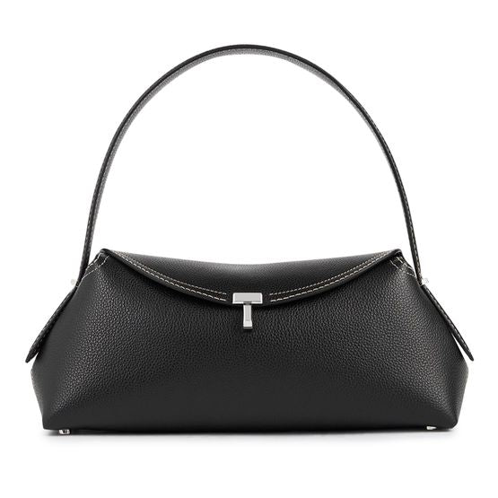 Toteme T-Lock grained leather shoulder bag — black