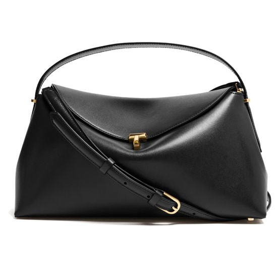 Toteme T-Lock leather handbag — Black