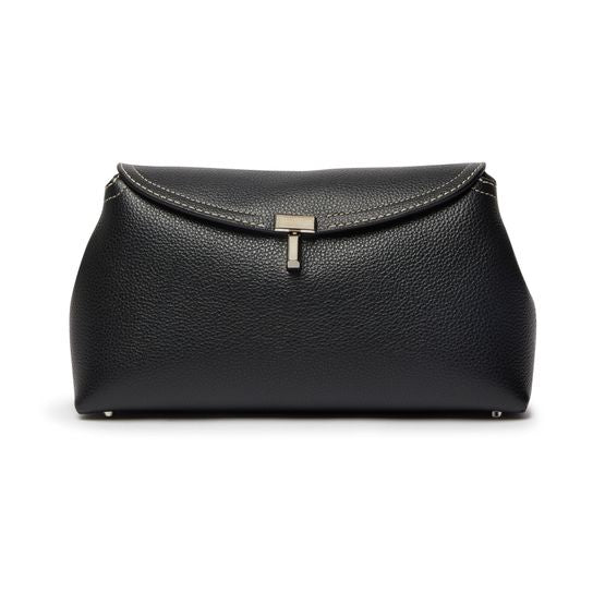 Toteme T-Lock leather clutch — Black Grain