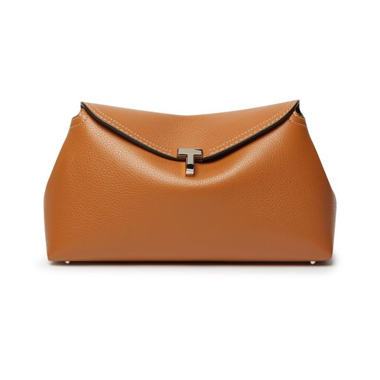 Toteme T-Lock leather clutch — Tan