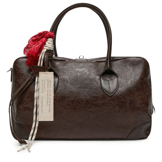 Golden Goose Vita medium embossed leather handbag — Mahogany