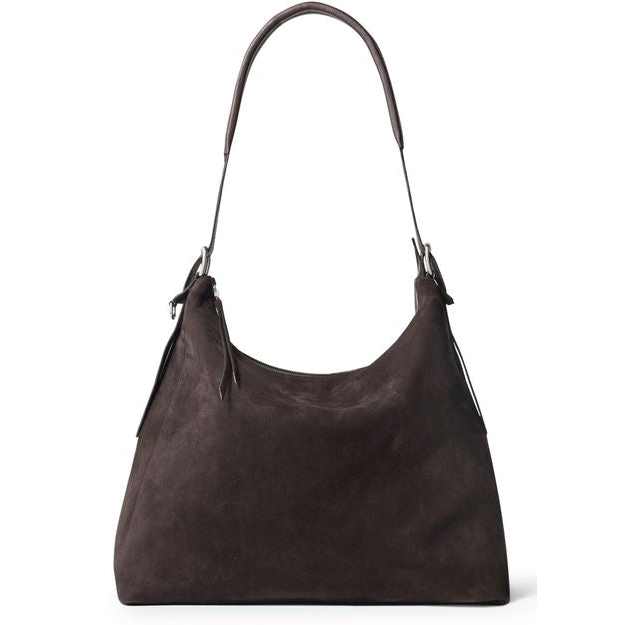 Lemaire Belted hobo bag in suede — Ebony Brown