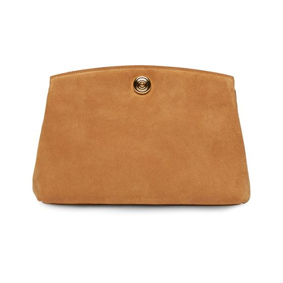 Liffner Large Pushlock pouch in suede — Cow Suede Sand