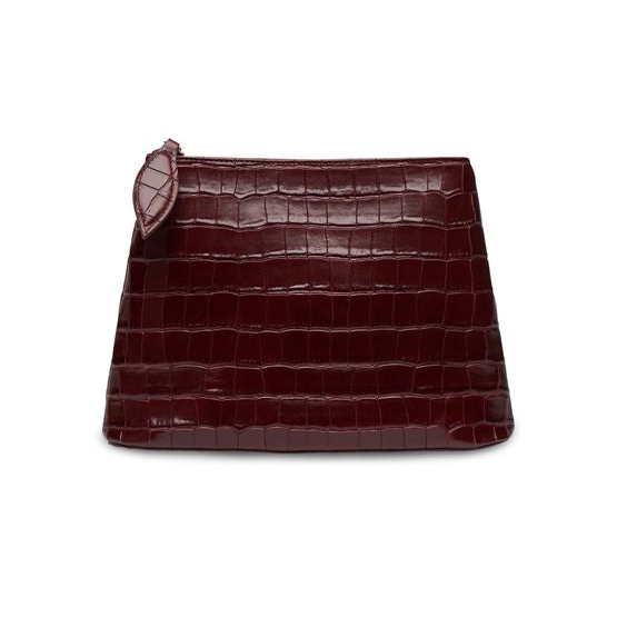 Liffner Zippered clutch — Burgundy Croc Embossed Calf