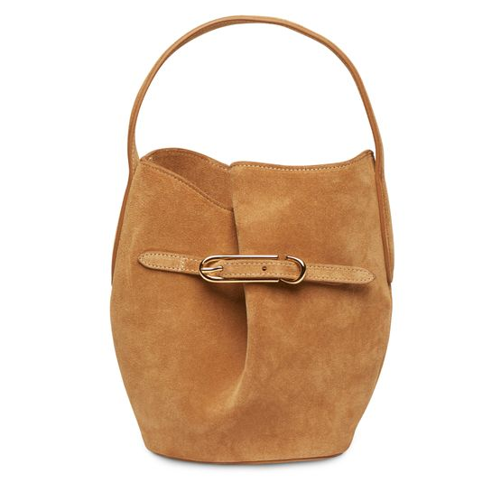 Liffner Belted mini bucket bag in suede — Cow Suede Sand
