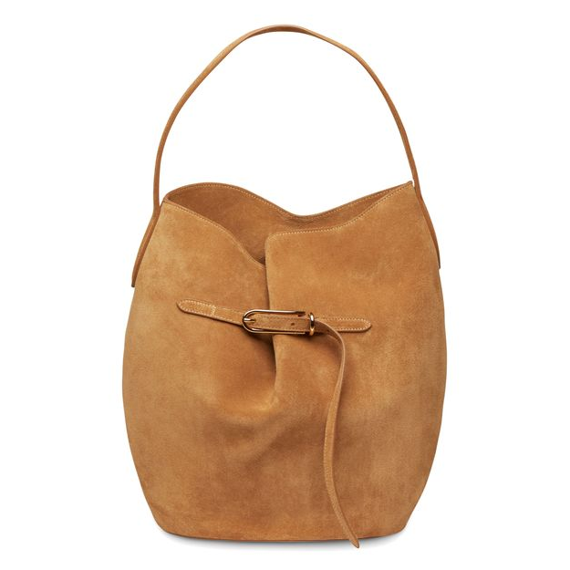 Liffner Belted large bucket bag in suede — Cow Suede Sand