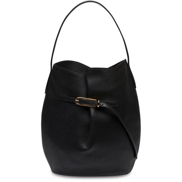 Liffner Large belted bucket bag — Black Gold Hardware Grained Calf Leather