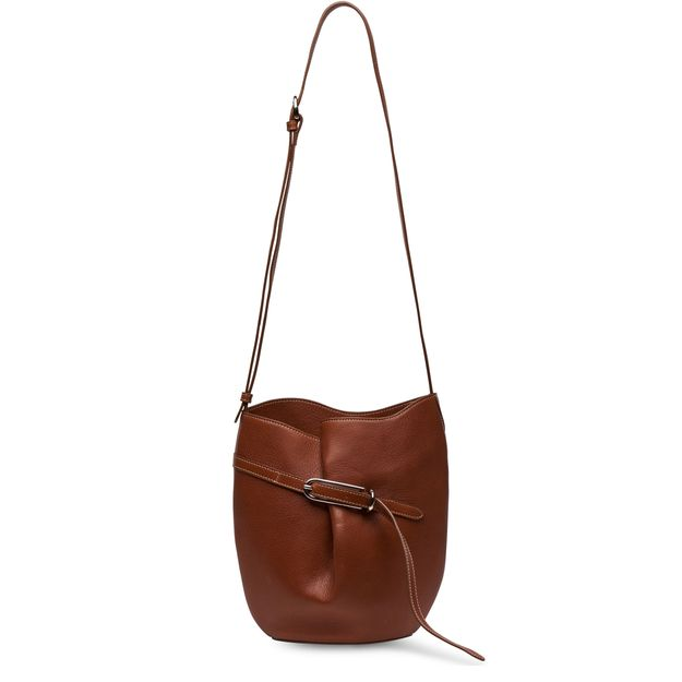 Liffner Belted bucket bag — Chestnut Silver Hardware Grained Calf Leather