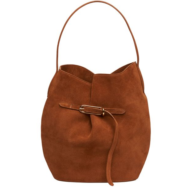 Liffner Large belted bucket bag in suede — Saddle Brown
