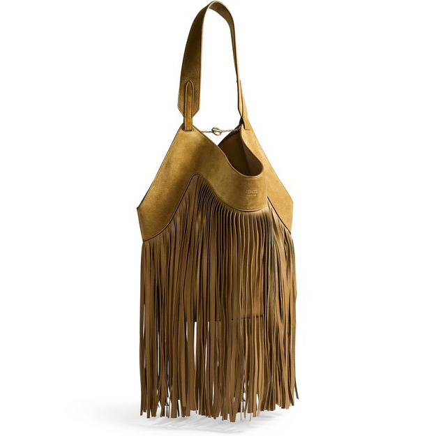 Khaite Small fringed Lotus tote bag — Mud