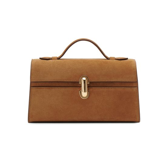 Savette Symmetry suede clutch bag — Saddle