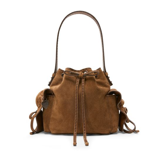 Acne Studios Mini Multipocket suede bucket bag — Cognac Brown