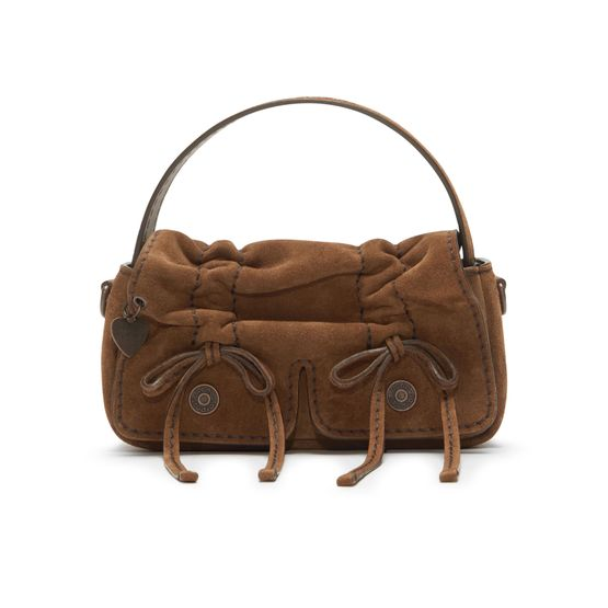 Acne Studios Micro Multipocket suede shoulder bag — Cognac Brown